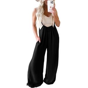 DOBULO- Womens Sleeveless Suspender OverallsBaggy Wide Leg Long Pant Romper